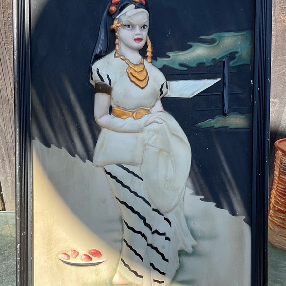 C.E. Pearson Embossed Copper Relief Framed Wall Art Woman Handmade Painted
